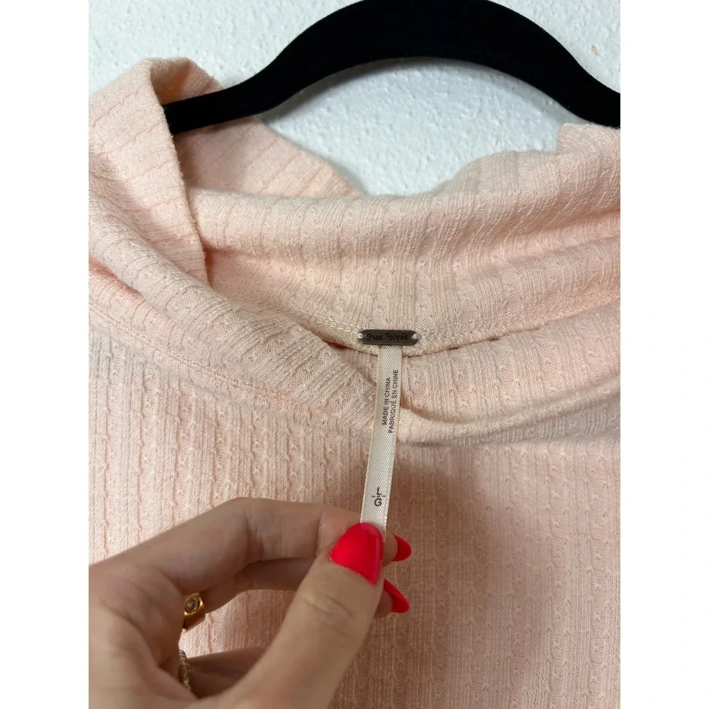 Free People Mixed up Cuff Thermal Sweater Top Peach Large Boho